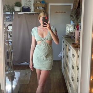 Hey Babe Sage green cut out mini dress